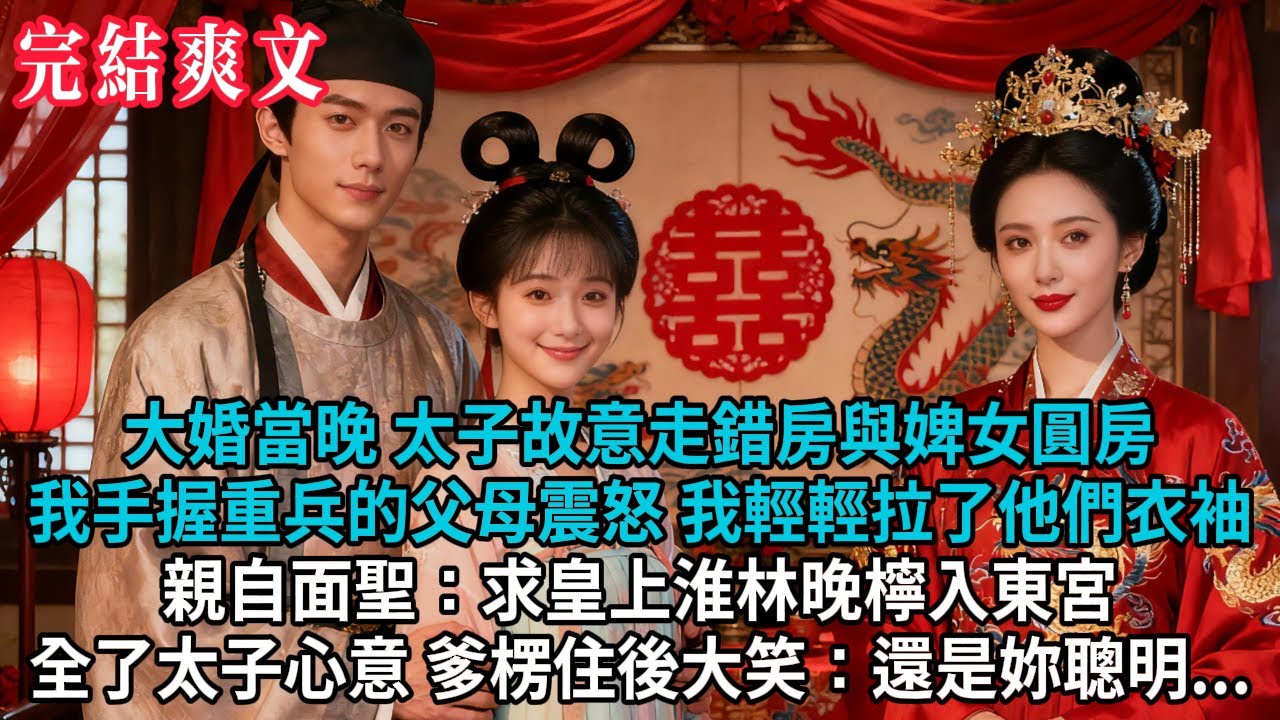 【完結爽文】大婚當晚，太子竟故意走錯房與婢女圓房。我手握重兵的父母震怒，我輕輕拉了他們衣袖 親自面聖：求皇上淮林晚檸入東宮，全了太子的心意，爹楞住後大笑：還是妳聰明...#小説 #古風 #古言