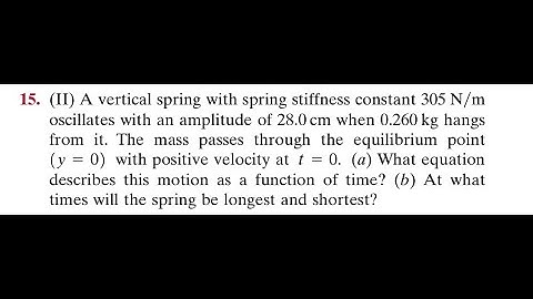 A vertical spring with spring stiffness constant 305 oscillates with an amplitude of 28.0 when 0.260