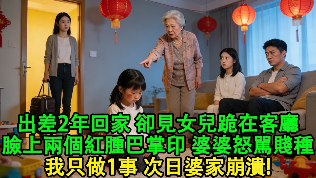 元宵節，我出差2年回家，卻見女兒跪在客廳，臉上兩個紅腫的巴掌印，婆婆：這就是頂嘴的下場！老公一臉嫌棄。我沒鬧，立即做1事。次日婆家崩潰！#婆媳 #家庭 #婚姻 #情感故事 #為人處世