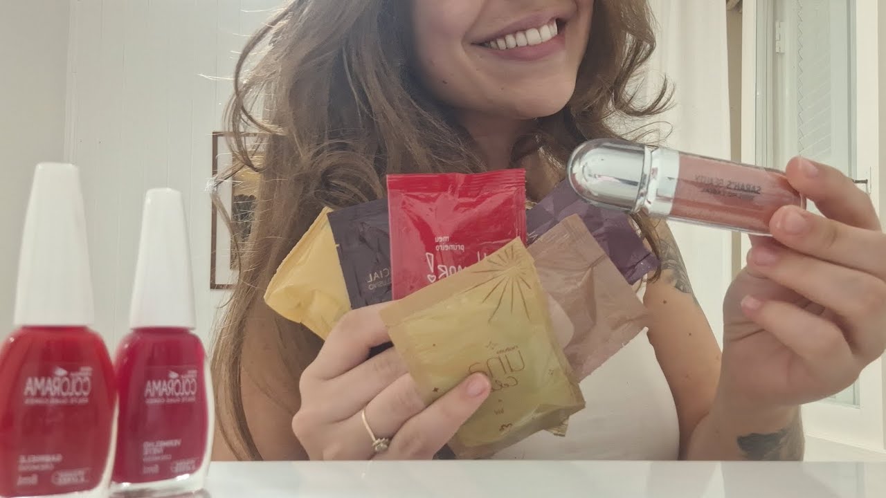 Asmr caseirinho | objetos aleatórios| sons de gloss e abrindo amostras de perfume 