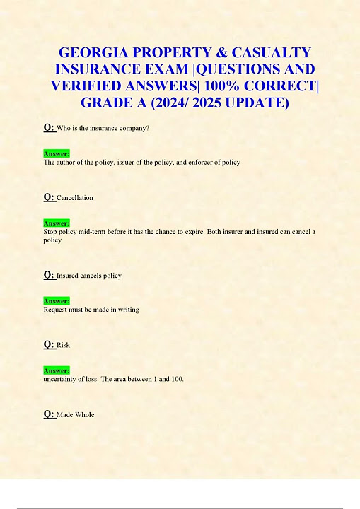 PROPERTY EN CASUALTY INSURANCE EXAM QUESTIONS AND VERIFIED