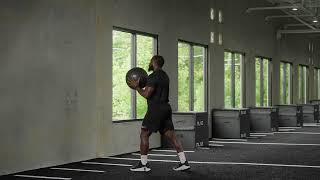 Split Stance Forward Facing Medicine Ball Hip Toss Rotating to Front Knee Exercise