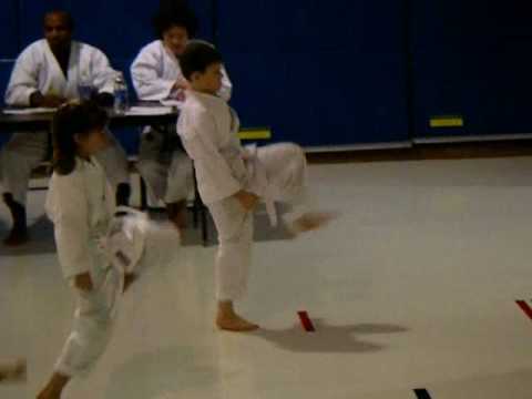 My son tests for stripe in Shotokan Karate