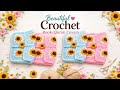 Easy Crochet Sunflower Granny Square Book Sleeve / Quran Cover Tutorial