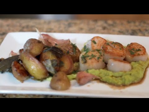 Seared Sea Scallops With Fresh Fava Bean Puree