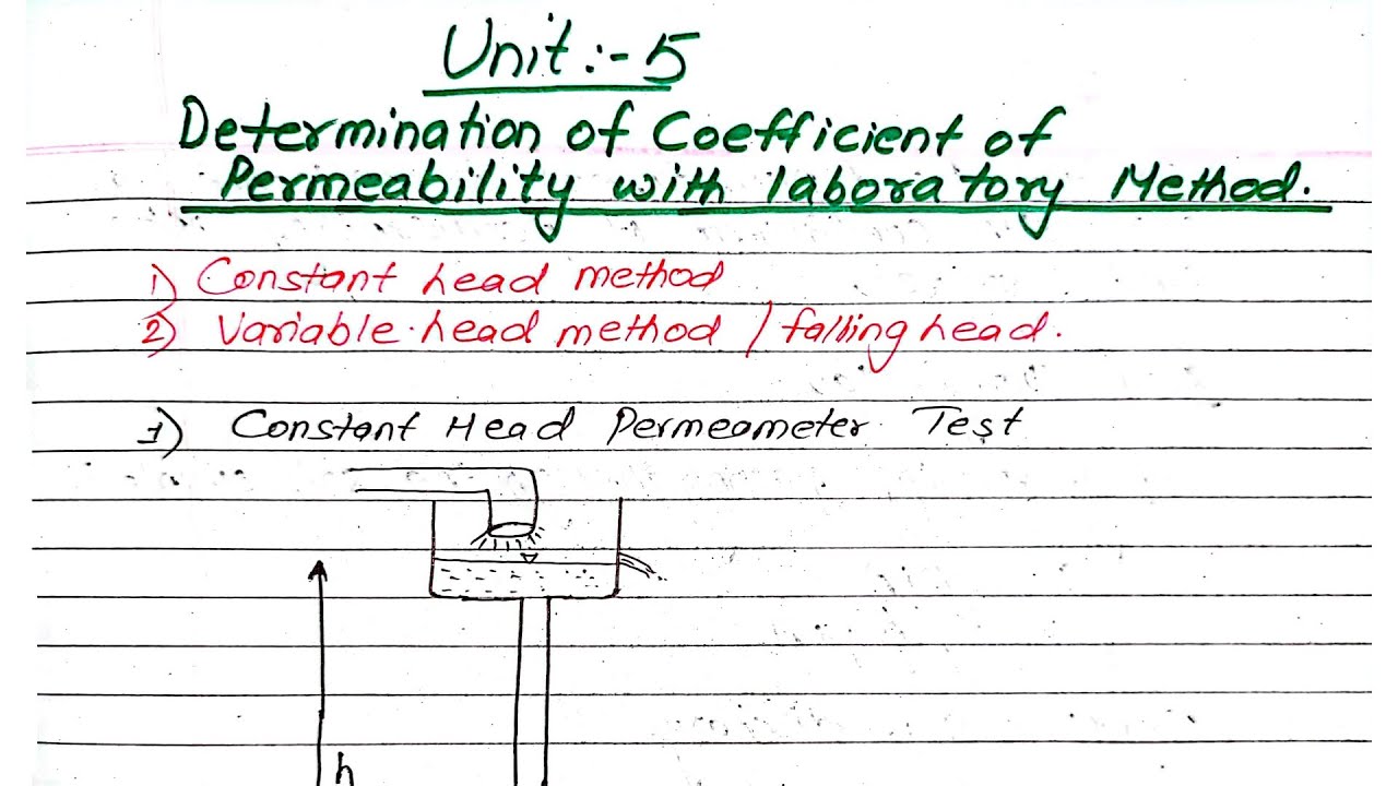 Unit 5 determination of coeff of permeability with laboratory method
