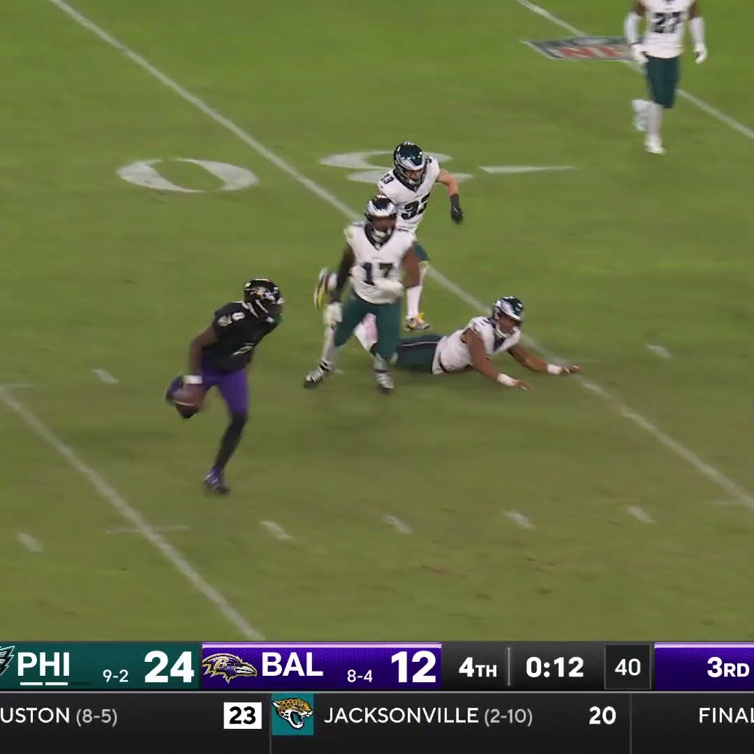 Lamar Jackson rushes for a 40-yard Gain vs. Philadelphia Eagles