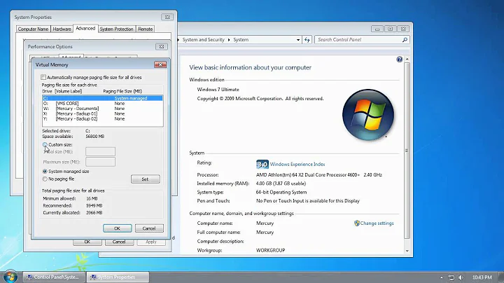 Windows 7 - Adjust the Vitual Memory Pagefile Setting - Increase Performance
