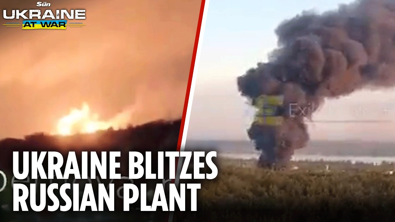 Ukrainian drone strike triggers series of explosions and MAJOR fire at Russian ammonia plant