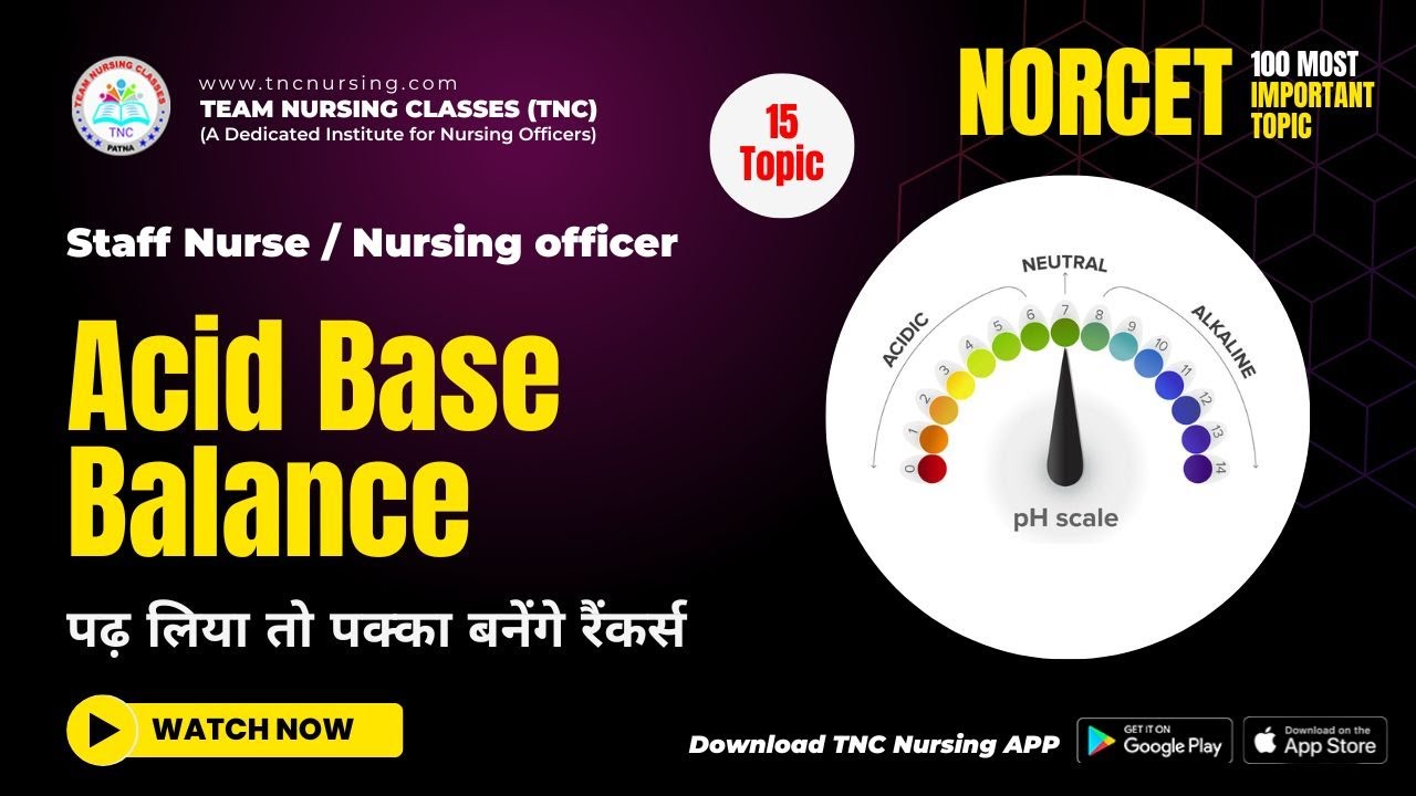 100 Important Topic #15 || Acid Base Balance || NORCET | ESIC | RRB | DSSSB | #tncnursing