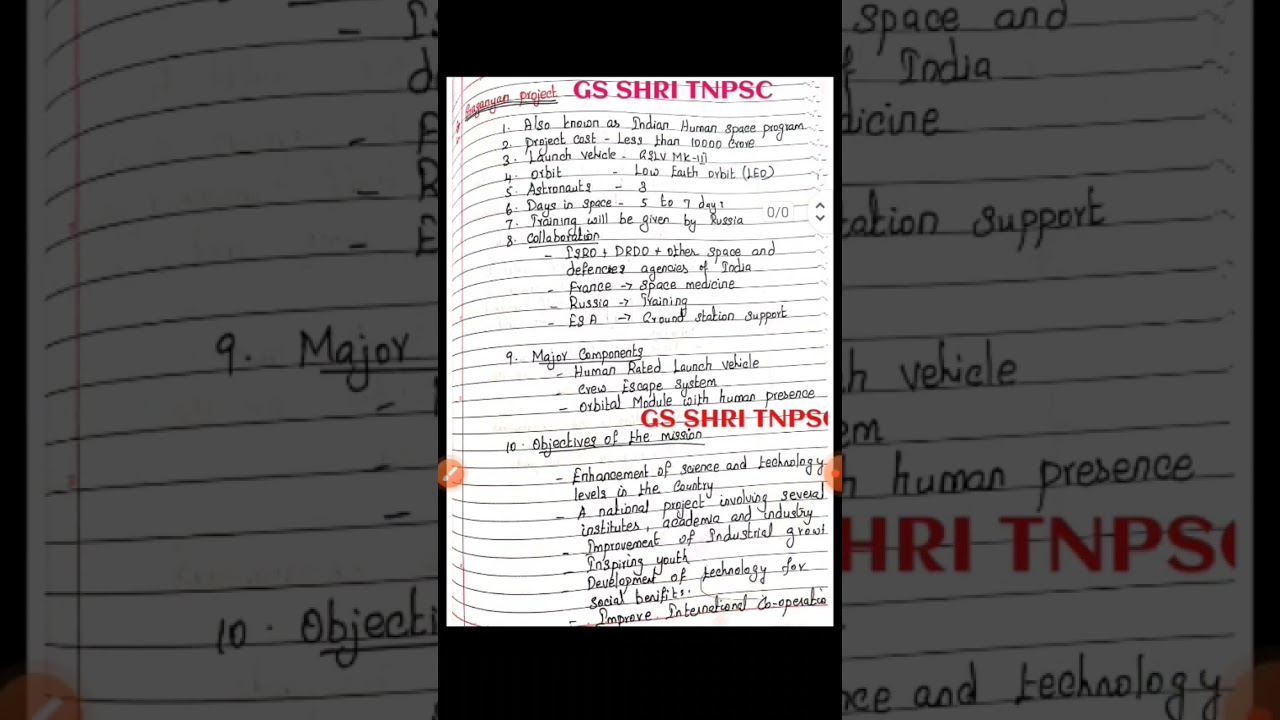 Gaganyaan project science and technology Tnpsc  group 2 mains...follow GS SHRI TNPSC