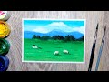Как нарисовать летний пейзаж с овечками гуашью