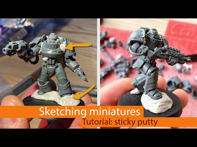 Sketching miniatures with sticky putty 