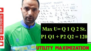 Utility Maximization problem Max U =Q1Q2,  P1=1, P2=4 Budget =120 #utility #optimization #econmath