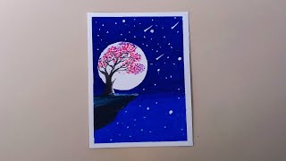 Oil pastel Moonlight night painting|| #Atia's World || Oil pastel for beginners.