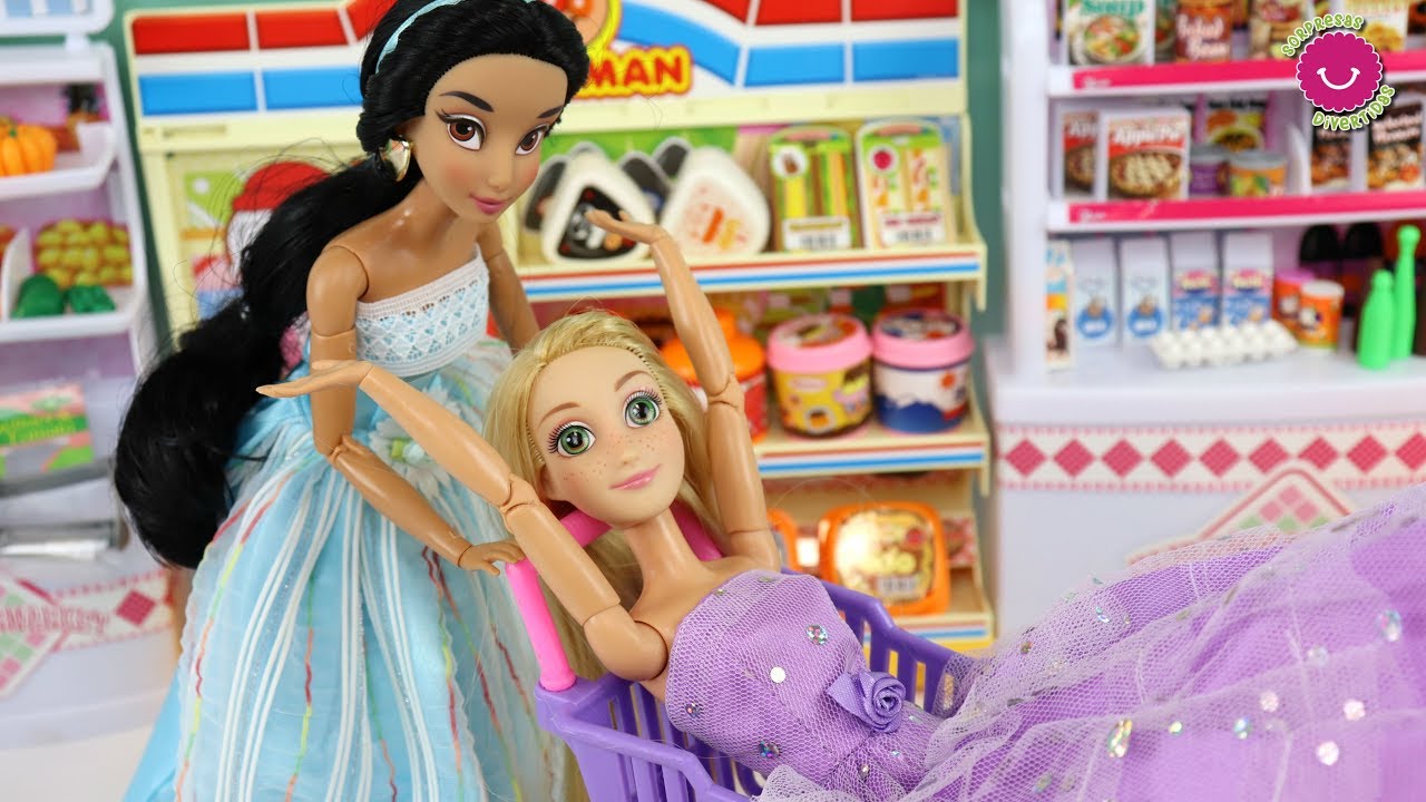 autobiografía paz Abrasivo Rapunzel y Jasmín Diversión en el Supermercado 🤩 Mis muñecas Princesas  Disney - YouTube