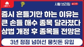 주식 시황. 잘 가던 증시 딱 막힌 이유. 트럼프 관세 발언 여파는? 한국 증시 큰 손들 매수 종목 달라졌다. 상법 개정 후 관련주 움직임은? 뭉칫돈 유입. 어디로 가나 보니.