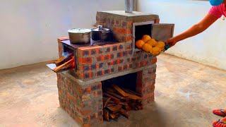 Build a multipurpose wood stove with a baking tray from cement and bricks