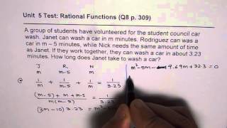 Q8 p 309 Car Wash Time Rational Equation Application MHF4U Pre Calculus