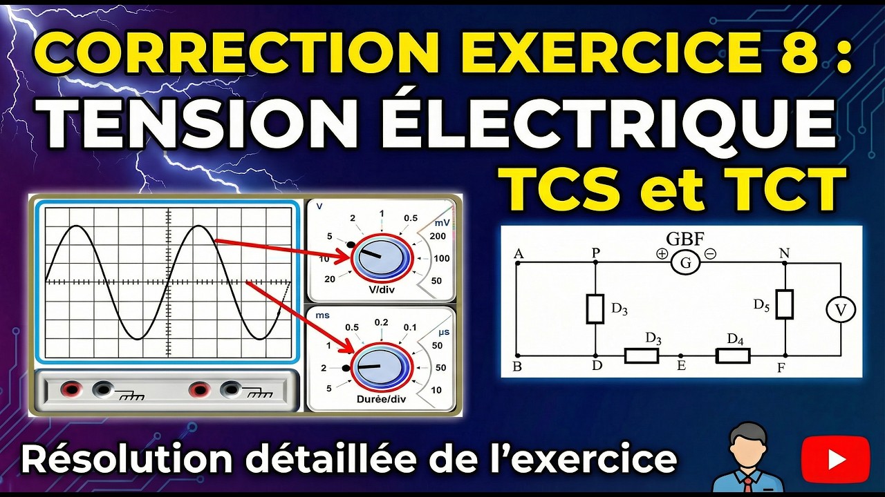 ⚡ Correction Exercice 8 : Tension Électrique | Circuit avec GBF & Oscilloscope (TCS/TCT) 🔥 شرح سهل
