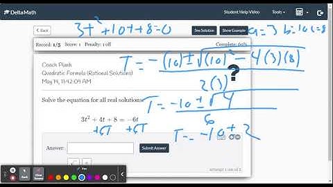 DeltaMath: Quadratic Formula (Rational Solutions)