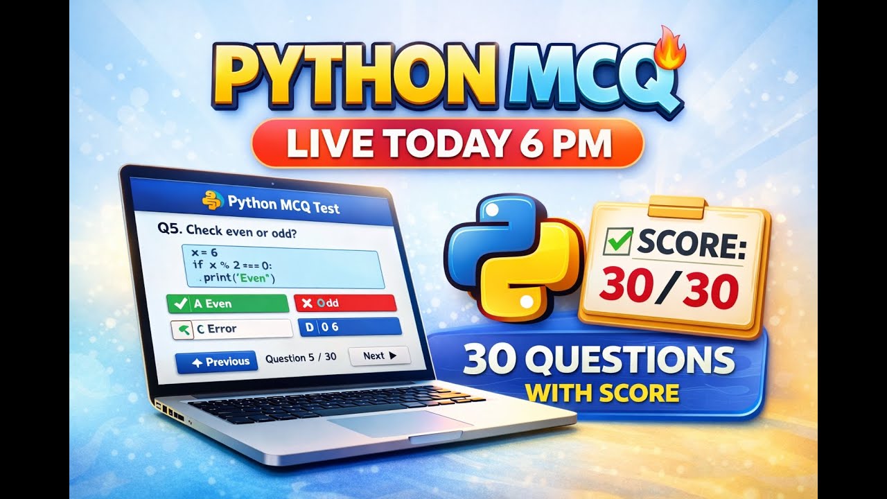Python MCQ Test LIVE 🔥 | 30 MCQs Explained |