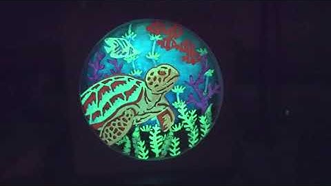 Scroll saw shadow box project. Glowing turtle