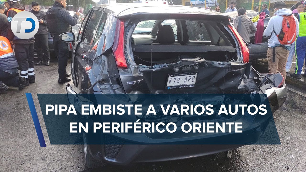 Pipa de agua embiste a siete autos en Periférico Oriente, en CdMx - YouTube