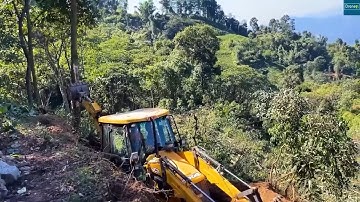Remote Mountain Rich in Wood-Logging Deck Road Construction-Easier Transportation-JCB Backhoe