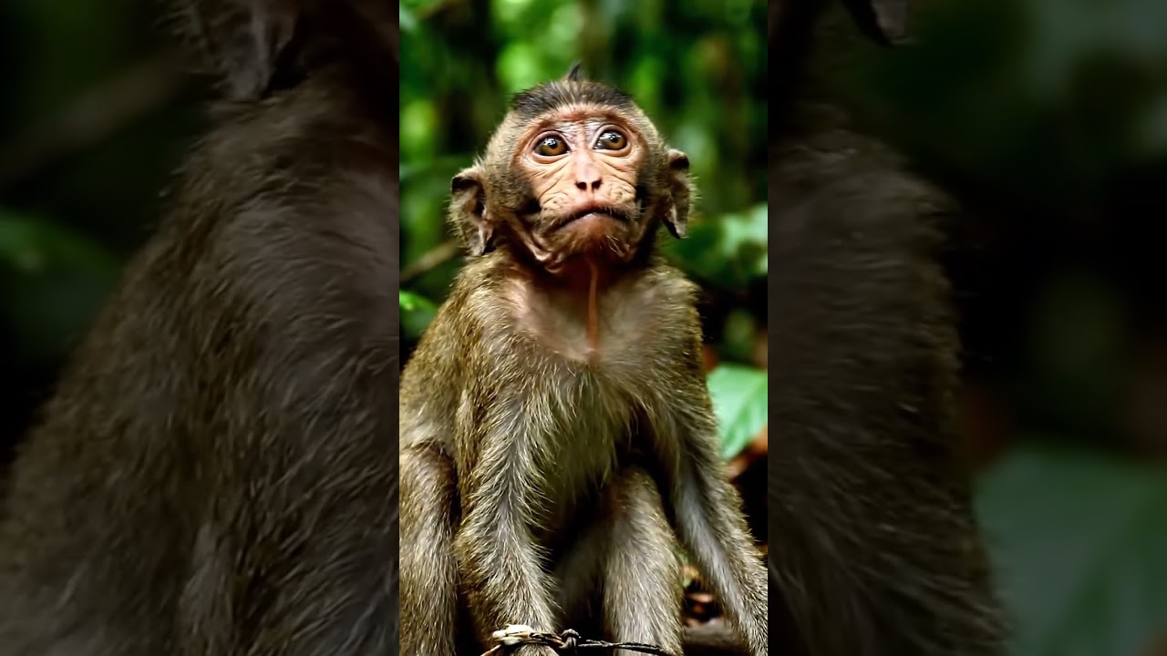 Baby monkey caught in hunter's trap 