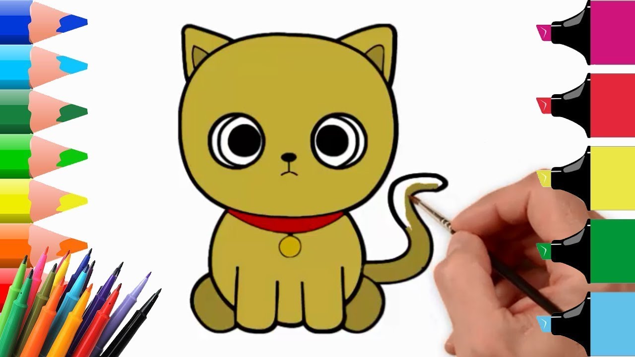 How To Draw Cat Coloring Pages Youtube Videos For Kids Easy Step By Step Drawing For Childrens Youtube