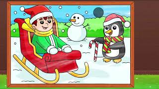 Winter Coloring for Kids | Christmas Snow Fun | Easy Penguin & Snowman Drawing | Happy Kids Learning