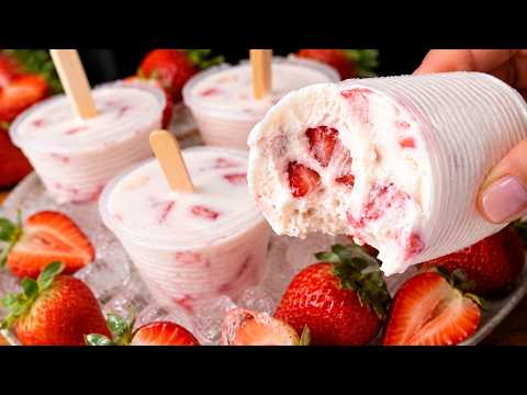Paletas de fresa con crema ¡solo 4 ingredientes para un postre increíble!
