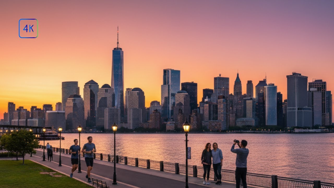 Jersey City's 4K REAL-TIME Relaxing Hoboken Waterfront Walk | BEST Manhattan Skyline View