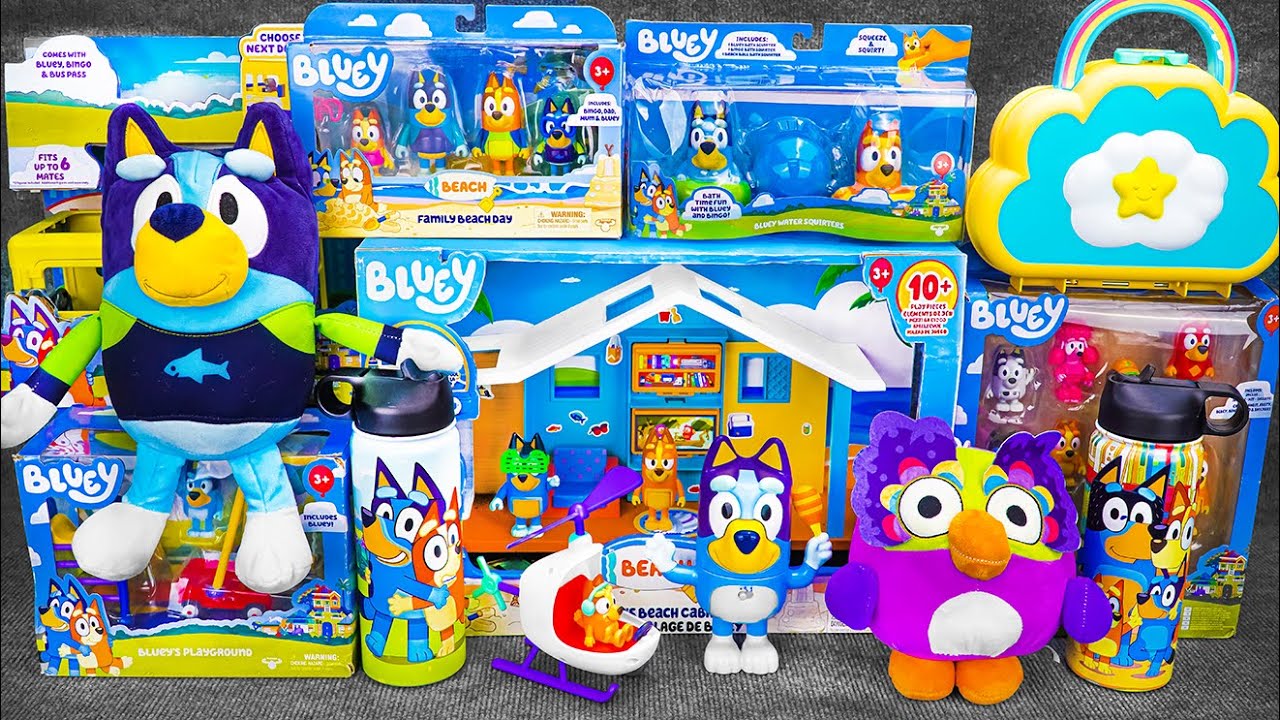 Bluey Toy Collection ASMR 💙 Bluey's Beach Cabin Playset & Bandit Plush Mini Playset