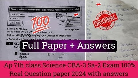 💯real Ap 7th class Cba-3 Sa2 Science full question paper 2024|7th class Science Sa2 real paper 2024