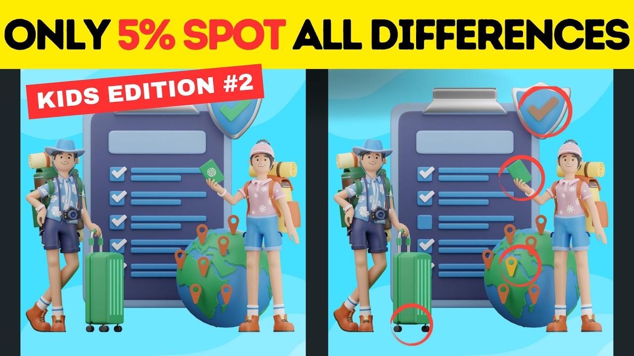 Spot The 10 Travelling Kids Riddles Differences #3