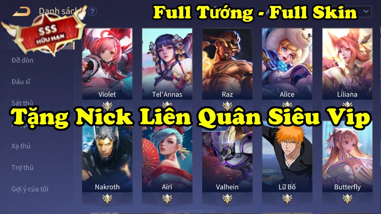 Tặng ACC Liên Quân Vip Mới Nhất – Tặng Nick Full Tướng, Hơn 400 Skin Và Trắng Thông Tin