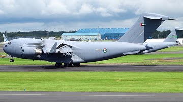 [4K] United Arab Emirates (UAE) Boeing C17A Globemaster III Landing at Prestwick Airport 2025