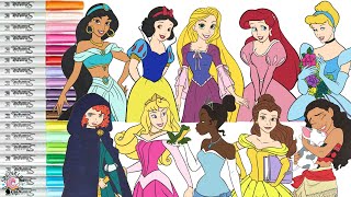 Disney Princess Coloring Book Compilation Ariel Tiana Merida Aurora Rapunzel Moana Jasmine Belle