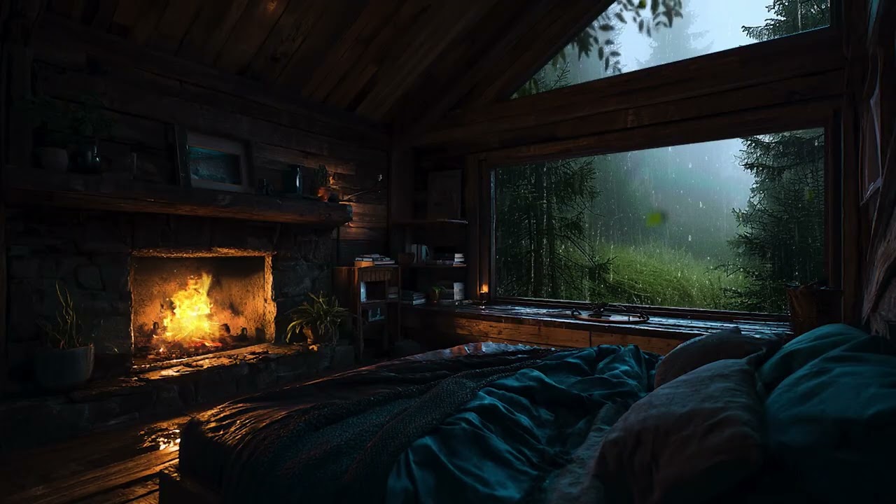Heavy Rain in a Forest Cabin at Night 🌧️ Relaxing Ambience for Insomnia and Stress Relief
