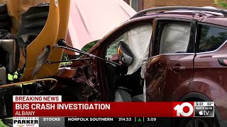 School bus crashes near Deerfield-Windsor School in Albany; 1 hospitalized