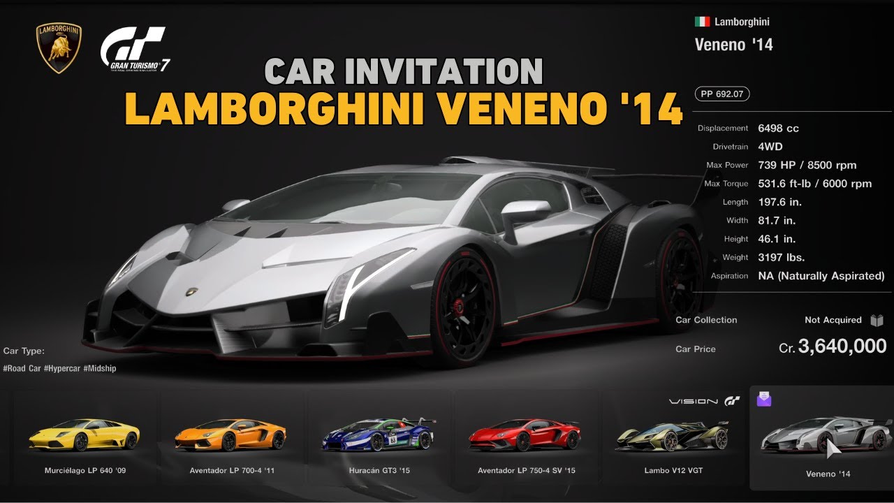 Lamborghini Veneno '14 - Gran Turismo 7 Invitation Car