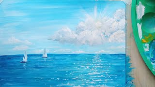 Море и пушистые облака рисую обычной гуашью /I draw the sea and fluffy clouds with ordinary gouache