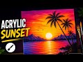 Beautiful Sunset Acrylic Painting | Easy Landscape Tutorial for Beginners