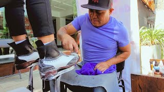 LET'S DANCE with my B\&W OXFORD SHOES Street Shoe Shine by Machine Man in Mexico City 🇲🇽 ASMR SOUNDS