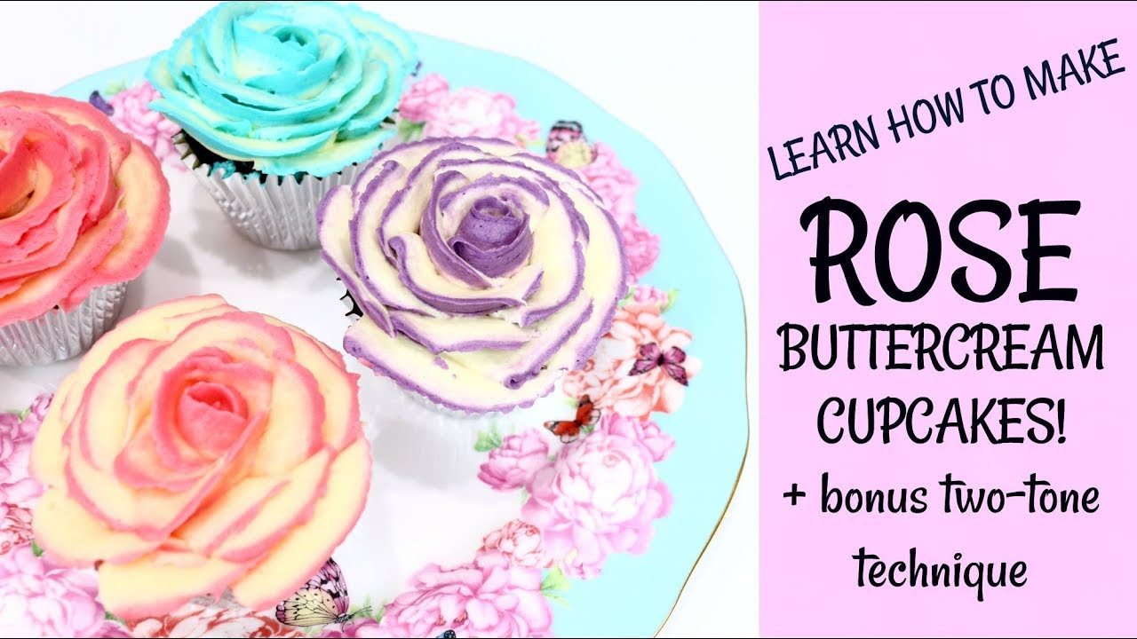 Pretty Rose Buttercream Cupcakes! Bonus Twotone Rose Cupcake technique