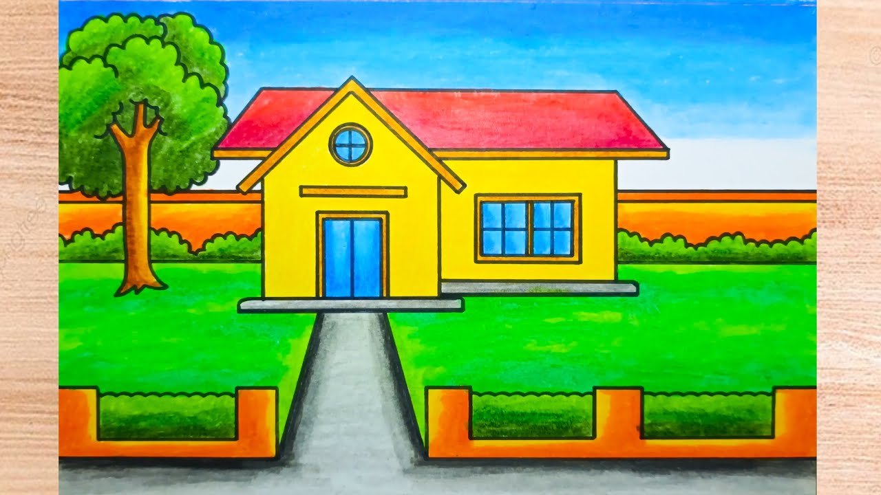 How to Draw a House with a Garden - Very Easy and Looks Amazing | Simple and Beautiful