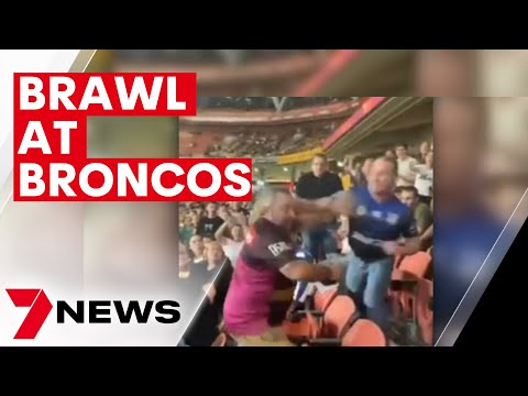 Brawl breaks out at Broncos games over interrupting a minute of silence for the Anzacs | 7NEWS