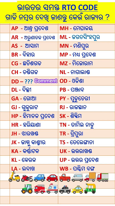 ଭାରତର ସମସ୍ତ RTO CODEs || Vehicle numbers in India #shorts #india #rto #odia #odiagk #odishagk